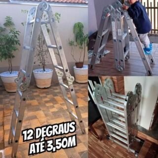 Escada de alumínio multifuncional 4 x 3 com 12 degraus