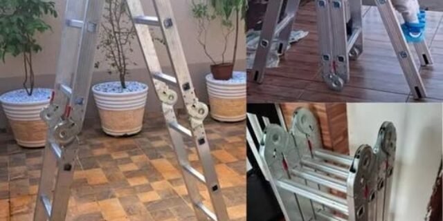 Escada de alumínio multifuncional 4 x 3 com 12 degraus