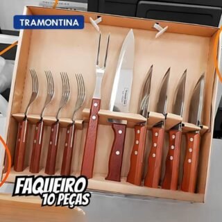 Kit Churrasco Tramontina 10 Peças Inox Cabo Madeira
