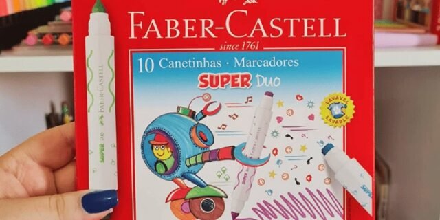 Canetinha Hidrográfica com Carimbo, Faber-Castell, Super Duo 10 Cores