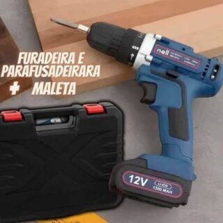 Furadeira e Parafusadeira a Bateria 12V – 3/8” com Maleta + 13 Peças Nell