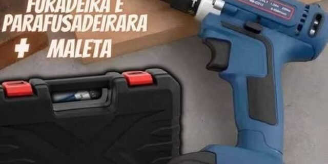 Furadeira e Parafusadeira a Bateria 12V – 3/8” com Maleta + 13 Peças Nell