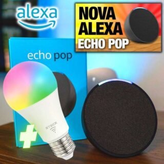 Echo Pop Smart Speaker Compacto Com Som Envolvente E Alexa Cor Preta+ Lâmpada Elgin 10w
