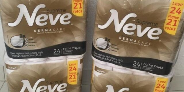 Neve Papel Higiênico Supreme Folha Tripla, 20m, Leve 24 Pague 21 Rolos