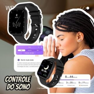 WB SmartWatch tela 1,85″ 45mm Fitness tracker 24 modos esportivos ultra leve e Watchfaces (preto)