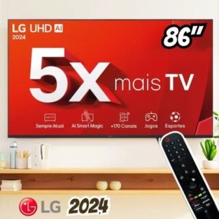 Smart TV 86″ 4K LG Ultra HD 86UT8050 com Processador a5 Ger7 AI, Alexa/Chromecast integrado, Otimizador de Jogos, webOS 24 e Controle Smart Magic