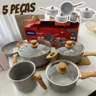 Conjunto De 5 Panelas Gris Brinox Ceramic Life Easy Cinza