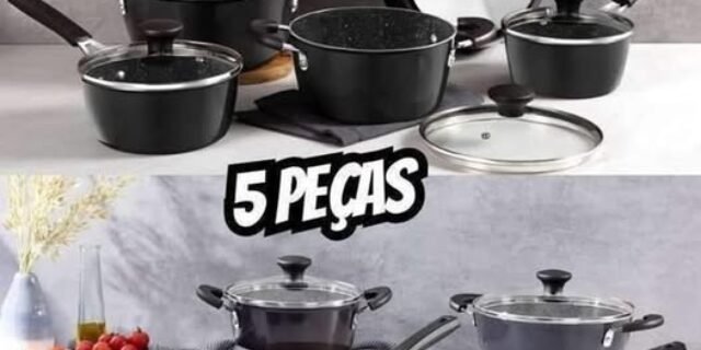 Jogo de Panelas Tramontina Revestimento Cerâmico de Alumínio Cinza 5 Peças Glenz