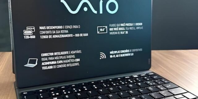 Tablet VAIO TL10 8GB 128GB Octa-Core, Tela 10.4” 2K, 4G WiFi, Câmera 8MP + Selfie 5MP, 7000mAh, Android 13, com Teclado de Conexão Inteligente – Preto