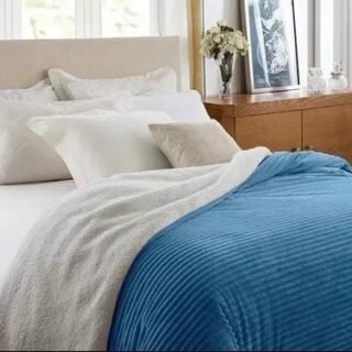 Cobertor Manta Casal Sherpa Dupla Face Pele De Carneiro Azul Marnho