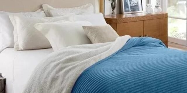 Cobertor Manta Casal Sherpa Dupla Face Pele De Carneiro Azul Marnho