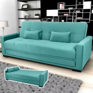 Sofá-cama 3 Lugares Matrix Grazi Revestido Em Tecido Veludo – 206cm De Largura – Acqua