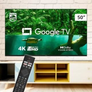 Smart TV Philips 50″ 4K, Google TV, Comando de Voz, Dolby Vision/Atmos, Bluetooth – 50PUG7408/78