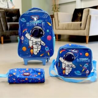 Kit De Mochila Escolar Magic Kids Mochila De Rodinhas Com Estojo E Lancheira Espaço Com Design Astronauta