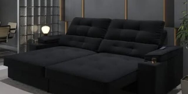 Sofá Santiago 2,30m (L) com Carregador USB e Porta Copos Retrátil e Reclinável – Cialar