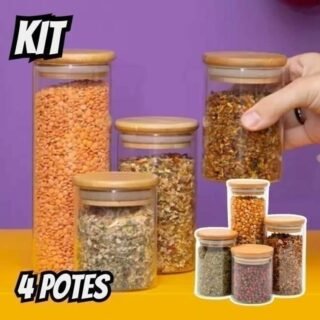 Kit 4 potes de vidro tampa de bambu herméticos redondos – Tüd – TUD