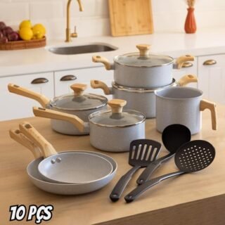 Mimo Style, Jogo de Panelas 10 Peças Indução Antiaderente Preto com Utensilios Cook