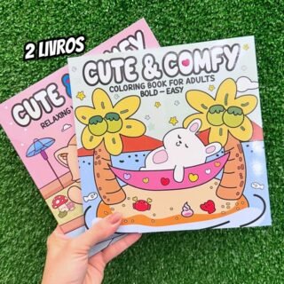Coleção Cute & Comfy Coloring Book for Adults – Bold Easy – Kit com 2 Livros de Colorir Adulto