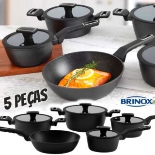 Jogo de Panelas Brinox Revestimento Cerâmico de Alumínio Preto 5 Peças Carbon Ceramic Life