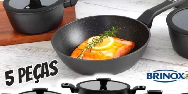Jogo de Panelas Brinox Revestimento Cerâmico de Alumínio Preto 5 Peças Carbon Ceramic Life