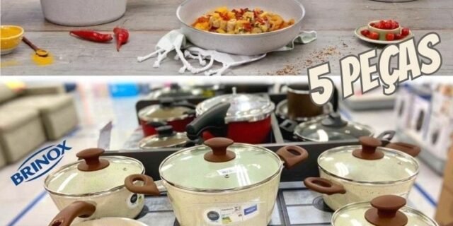 Jogo de Panelas Brinox Revestimento Cerâmico de Alumínio Vanilla 5 Peças Optima