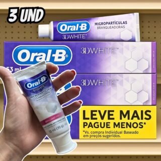 Oral-B Creme Dental 3D White Brilliant Fresh, Clareador Avançado com Micropartículas Clareadoras, 53 ml, 3 Unidades