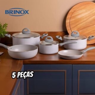Jogo De Panelas 5 Peças Ceramic Life Marble Blend Brinox