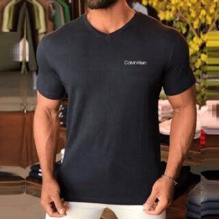 Camiseta Calvin Klein Swimwear V-neck Slim Fit Logo Preta