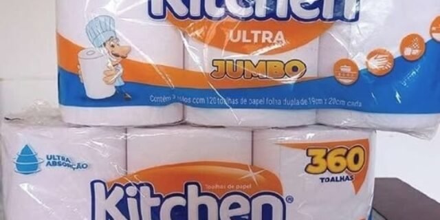 Papel Toalha Folha Dupla Jumbo Kitchen – 3 Rolos 360 Folhas