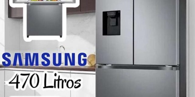 Geladeira Samsung RF49A Inverter Frost Free 3 Portas com Dispenser de Água 470L Inox Look