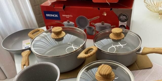 Conjunto De 5 Panelas Gris Brinox Ceramic Life Easy Cinza