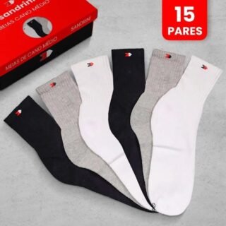 Kit 15 Pares Meias Sport Algodão Cano Alto Sandrini