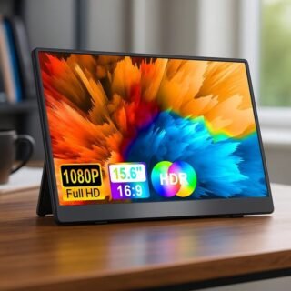 Monitor portátil FHD de 15,6 polegadas, tela IPS 1920x1080P, HDR, luz azul baixa, Monitor Ultra Fino para Laptop com Suporte, Para PC, MAC, Celular