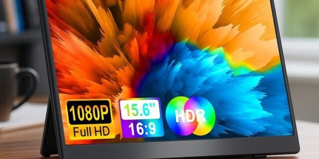 Monitor portátil FHD de 15,6 polegadas, tela IPS 1920x1080P, HDR, luz azul baixa, Monitor Ultra Fino para Laptop com Suporte, Para PC, MAC, Celular