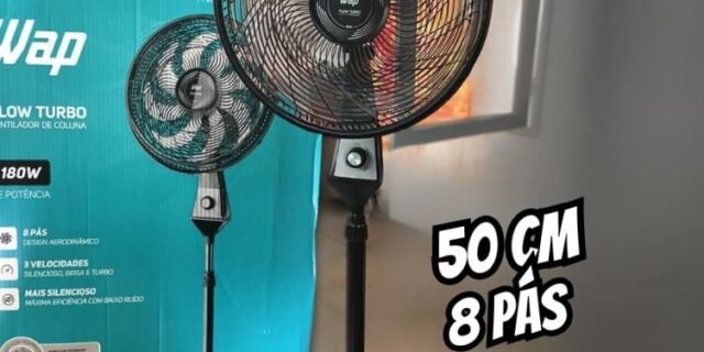 WAP Ventilador de Coluna 50cm FLOW TURBO, com Tecnologia Silenciosa e Econômica, 8 Pás e 3 Velocidades, 180W 127V