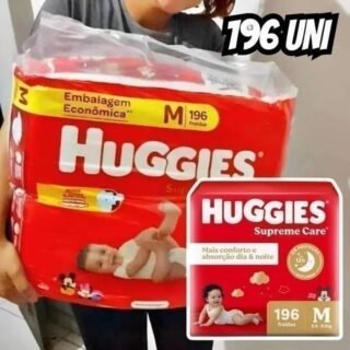Fralda Descartável Huggies Máxima Proteção Tamanho M 196 unidades – Nova Supreme Care fralda aberta com tecnologia Xtra-Flex