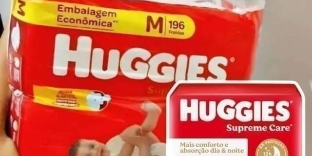 Fralda Descartável Huggies Máxima Proteção Tamanho M 196 unidades – Nova Supreme Care fralda aberta com tecnologia Xtra-Flex