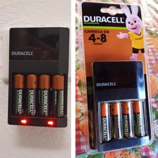 DURACELL – Carregador de Pilhas Recarregáveis AA e AAA Com 4 Pilhas AA