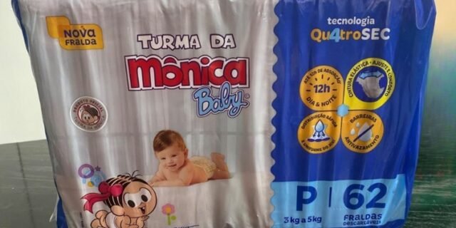 Fralda Turma da Mônica Baby Mega P 62 Unidades