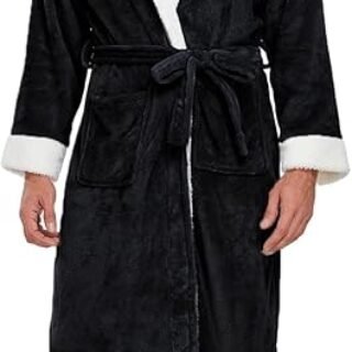 Roupão masculino de lã com capuz macio de pelúcia para homens com cinto e 2 bolsos