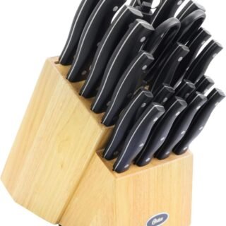 Oster Conjunto de talheres de madeira de aço inoxidável Winsted, 22 peças, preto