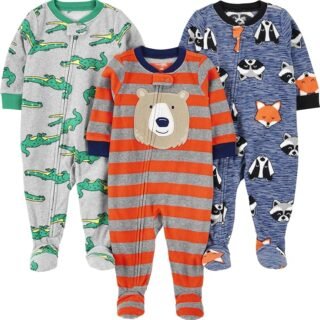 Macacão de dormir para bebês Pacote com 3 pijamas folgados de lã com pés resistentes a chamas Simple Joys by Carter’s Meninos