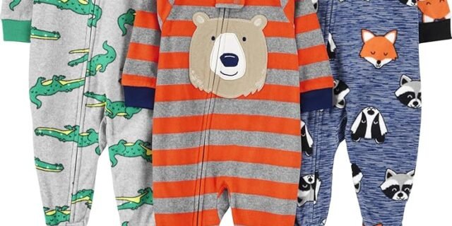 Macacão de dormir para bebês Pacote com 3 pijamas folgados de lã com pés resistentes a chamas Simple Joys by Carter’s Meninos