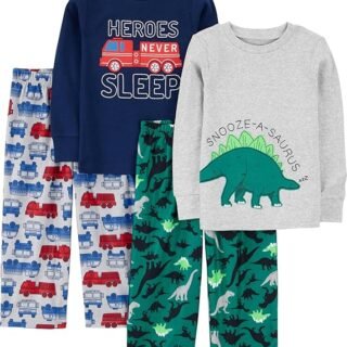 Simple Joys by Carter’s Conjunto de pijama de 4 peças para meninos e crianças (top de algodão e parte inferior de lã)