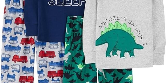 Simple Joys by Carter’s Conjunto de pijama de 4 peças para meninos e crianças (top de algodão e parte inferior de lã)