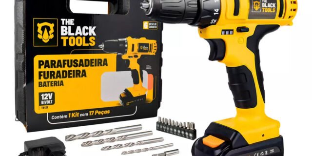 Parafusadeira Furadeira Sem Fio The Black Tools Bateria Cor Amarelo e Preto Frequência 60