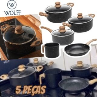 Jogo Panelas Indução Antiaderente Granilite Preto 5pç Wolff