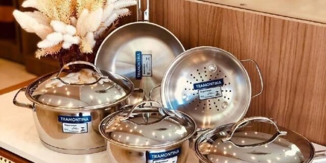 Jogo de Panelas Tramontina Allegra em Aço Inox com Fundo Triplo 5 Peças