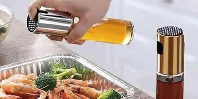Spray Borrifador De Azeite Vinagre Oleo Shoyu Pulverizador de Vidro de 100ml Galheteiro Porta Tempero Culinário Cozinha Gourmet Multiuso Aço Inox