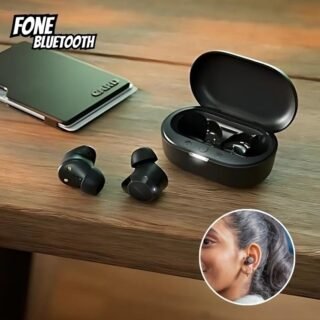 Fone de ouvido sem fio TWS Philips TAT1209BK/00 na cor preto, com bluetooth, microfone, tecnologia IPX4 e 18 horas de reprodução.